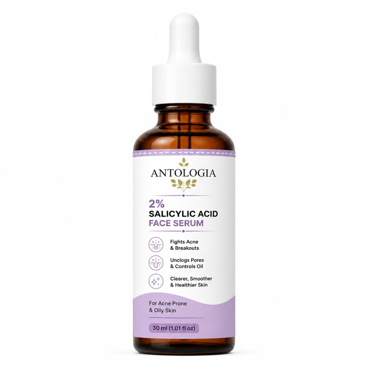 Antologia 2% Salicylic Acid Face Serum for Acne & Oil Control, Lightweight Facial Serum for Acne Prone and Oily Skin, Daily Skincare Formula, 30ml