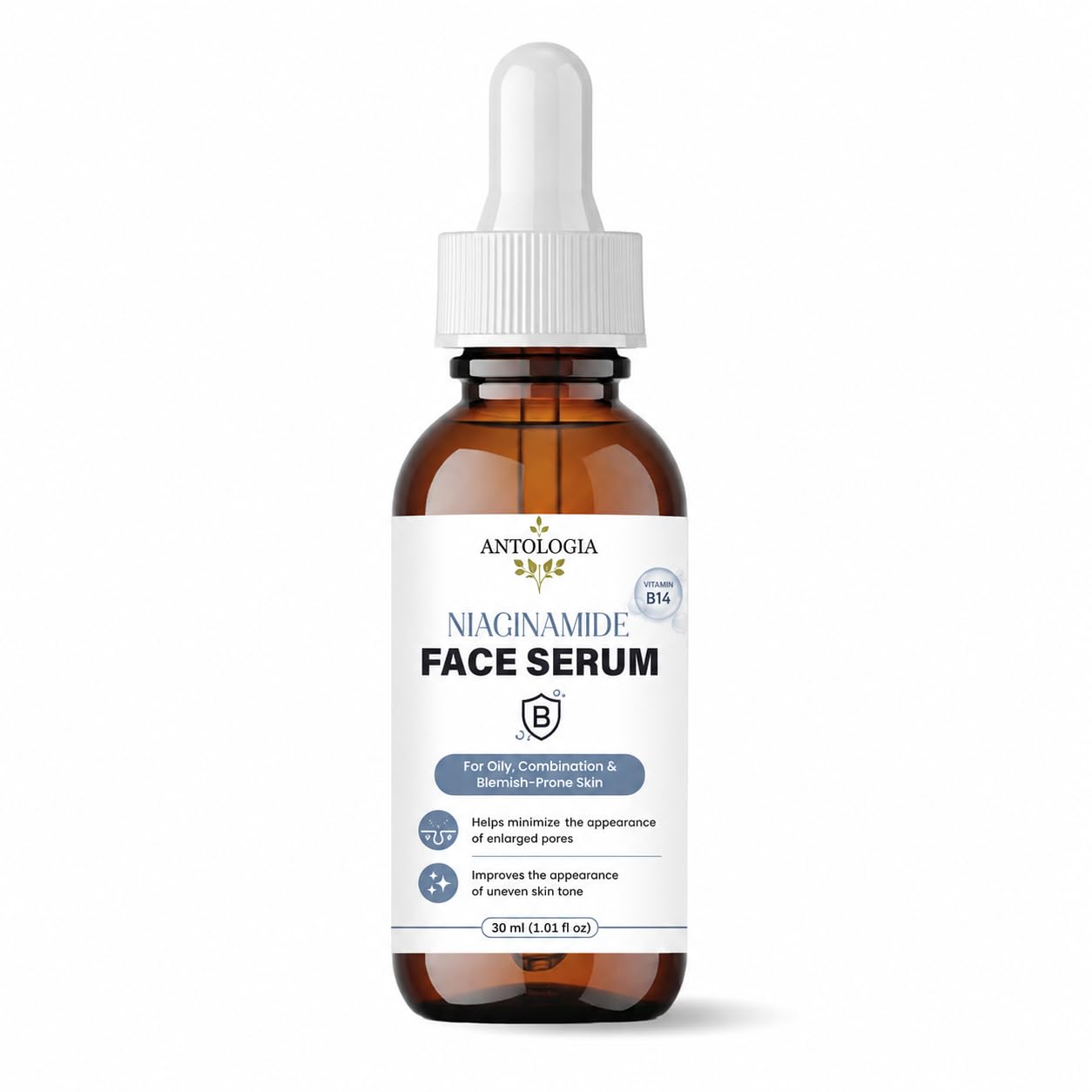 ANTOLOGIA Niacinamide Face Serum with Vitamin B3 for Oily Combination and Blemish Prone Skin Helps Improve Skin Tone Supports Smoother Looking Skin 30 ml