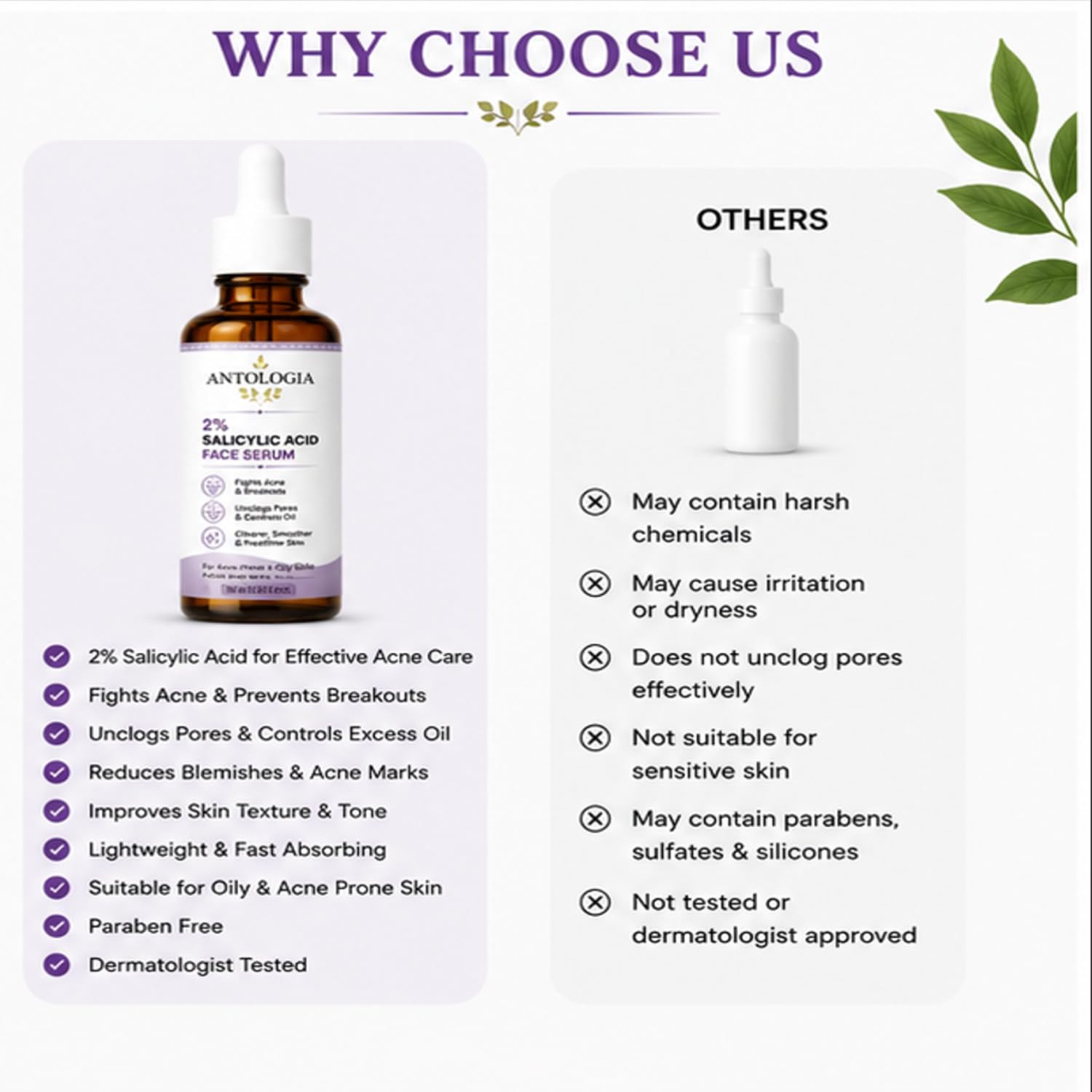 Antologia 2% Salicylic Acid Face Serum for Acne & Oil Control, Lightweight Facial Serum for Acne Prone and Oily Skin, Daily Skincare Formula, 30ml