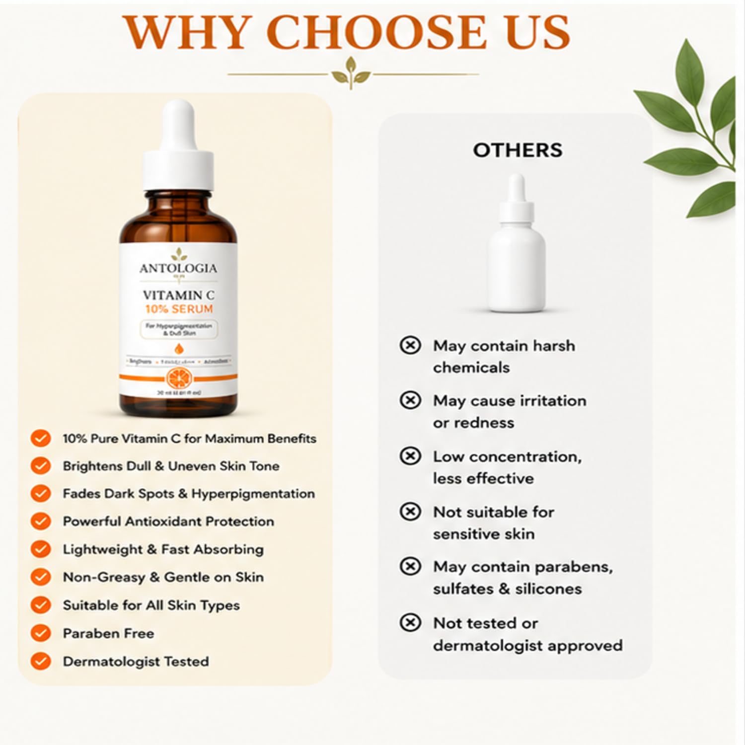 Antologia Vitamin C 10% Serum for Hyperpigmentation & Dull Skin, Brightening Facial Serum for Even Tone & Radiant Looking Skin, Lightweight Formula, 30ml