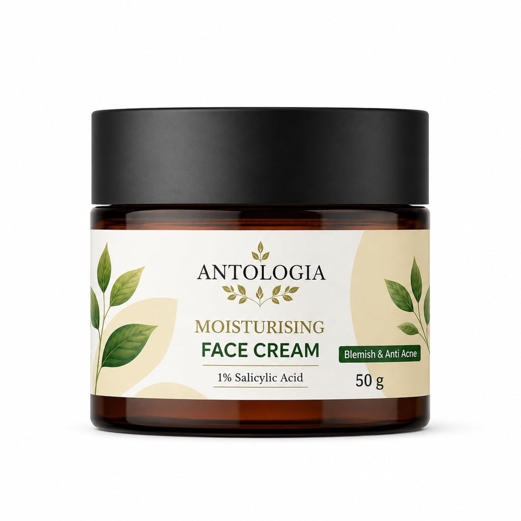 Antologia Moisturising Face Cream with 1% Salicylic Acid for Acne & Blemish Control, Hydrating Daily Face Moisturizer for Oily & Combination Skin, 50g