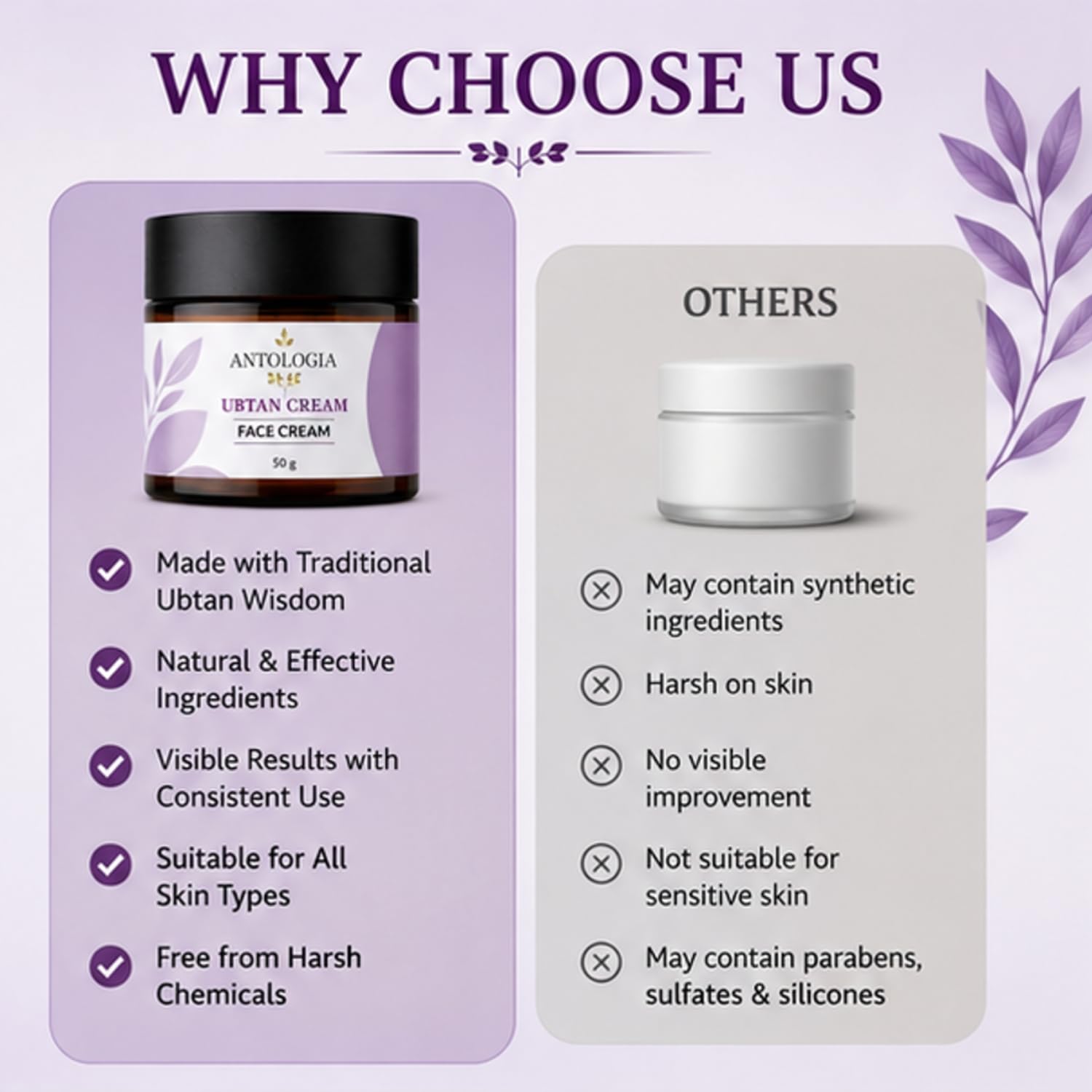 Antologia Ubtan Face Cream for Glowing & Nourished Skin, Daily Moisturising Cream with Ubtan Care Formula for Soft Smooth Skin, Lightweight Face Cream, 50g