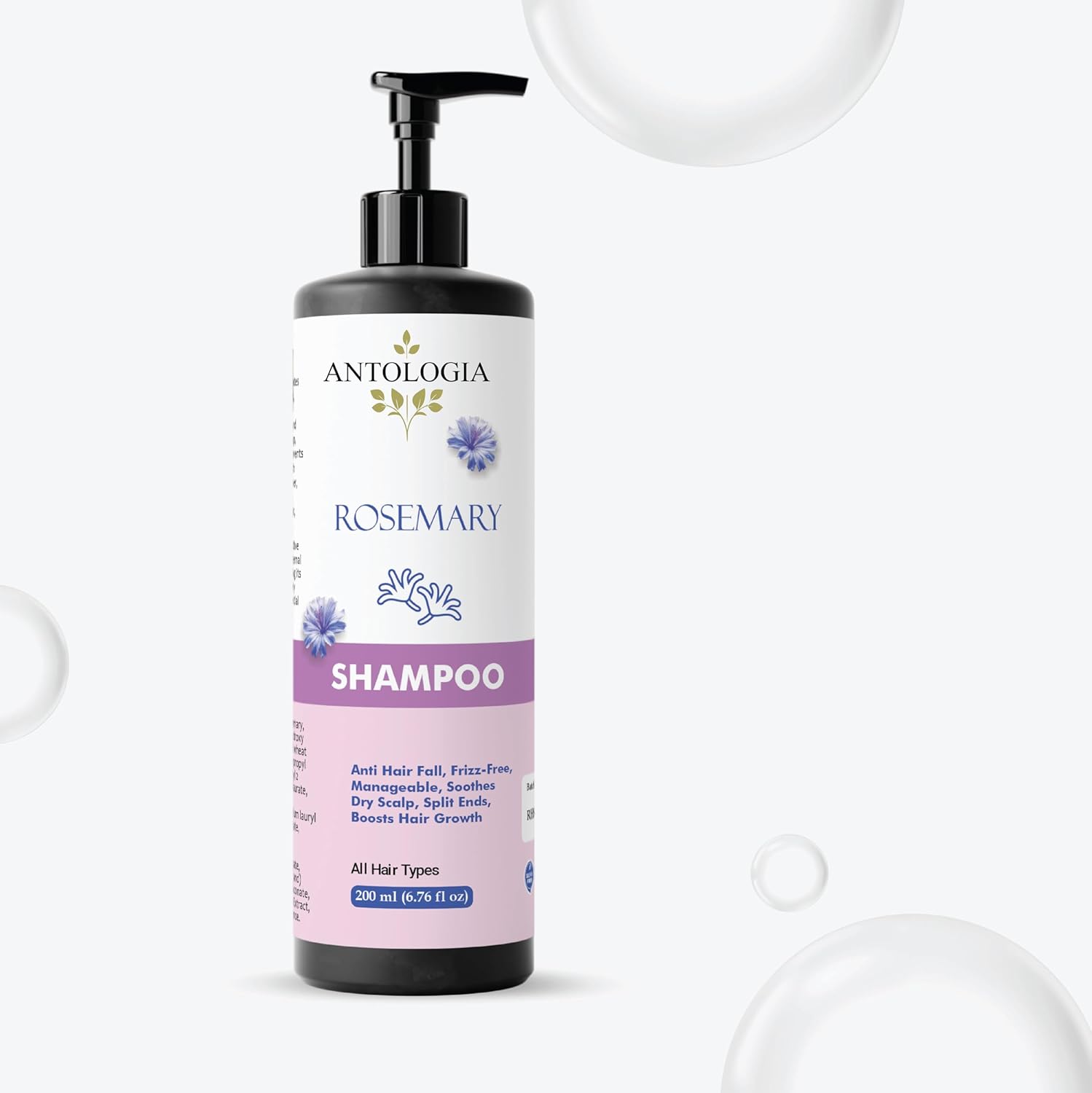 Antologia Rosemary Shampoo, Anti Hair Fall, Frizz-Free, Boosts Hair Growth, All Hair Types, 200ml