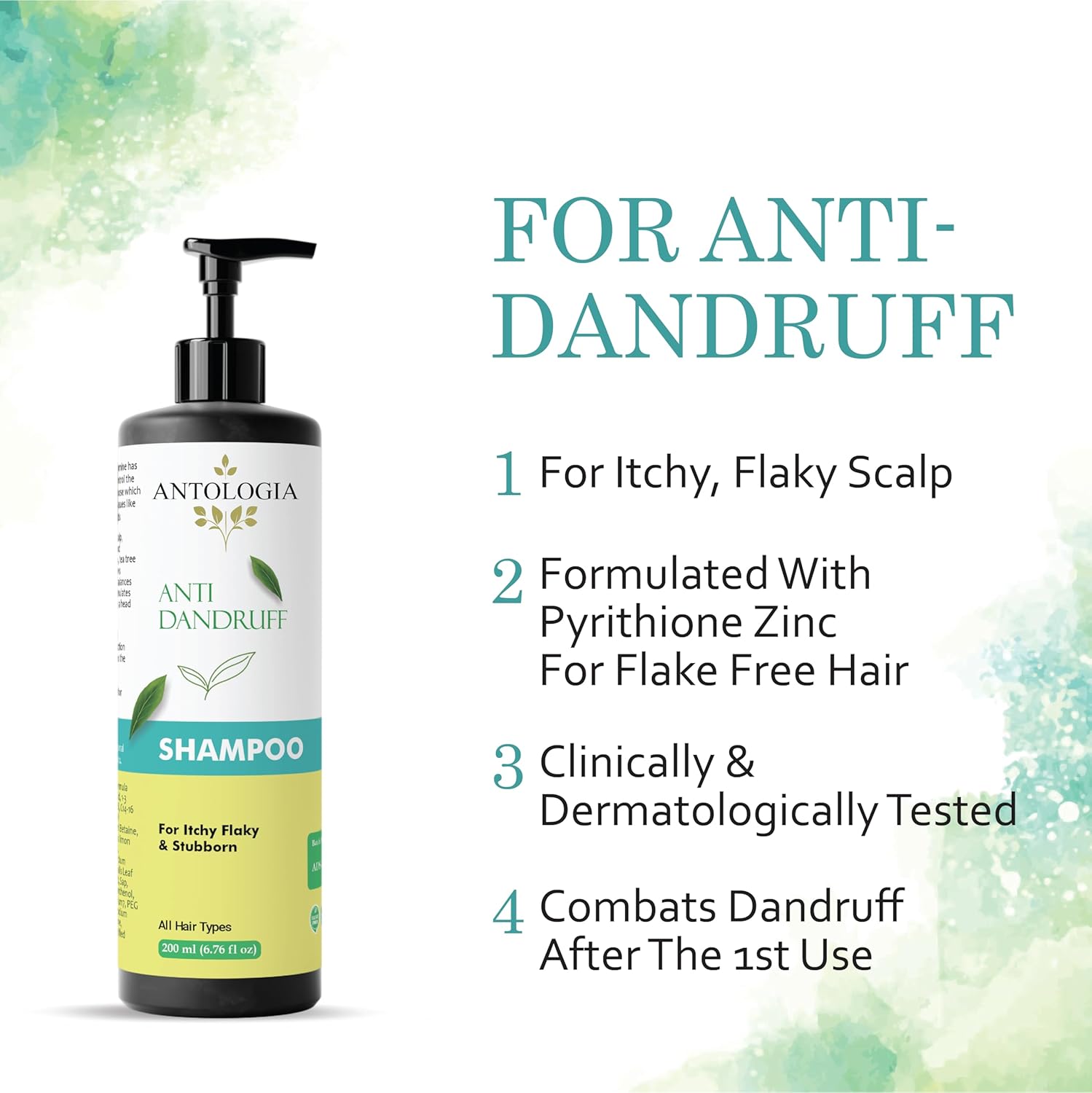 Antologia Anti Dandruff Shampoo, For Itchy Flaky & Stubborn Scalp, All Hair Types, 200 ml