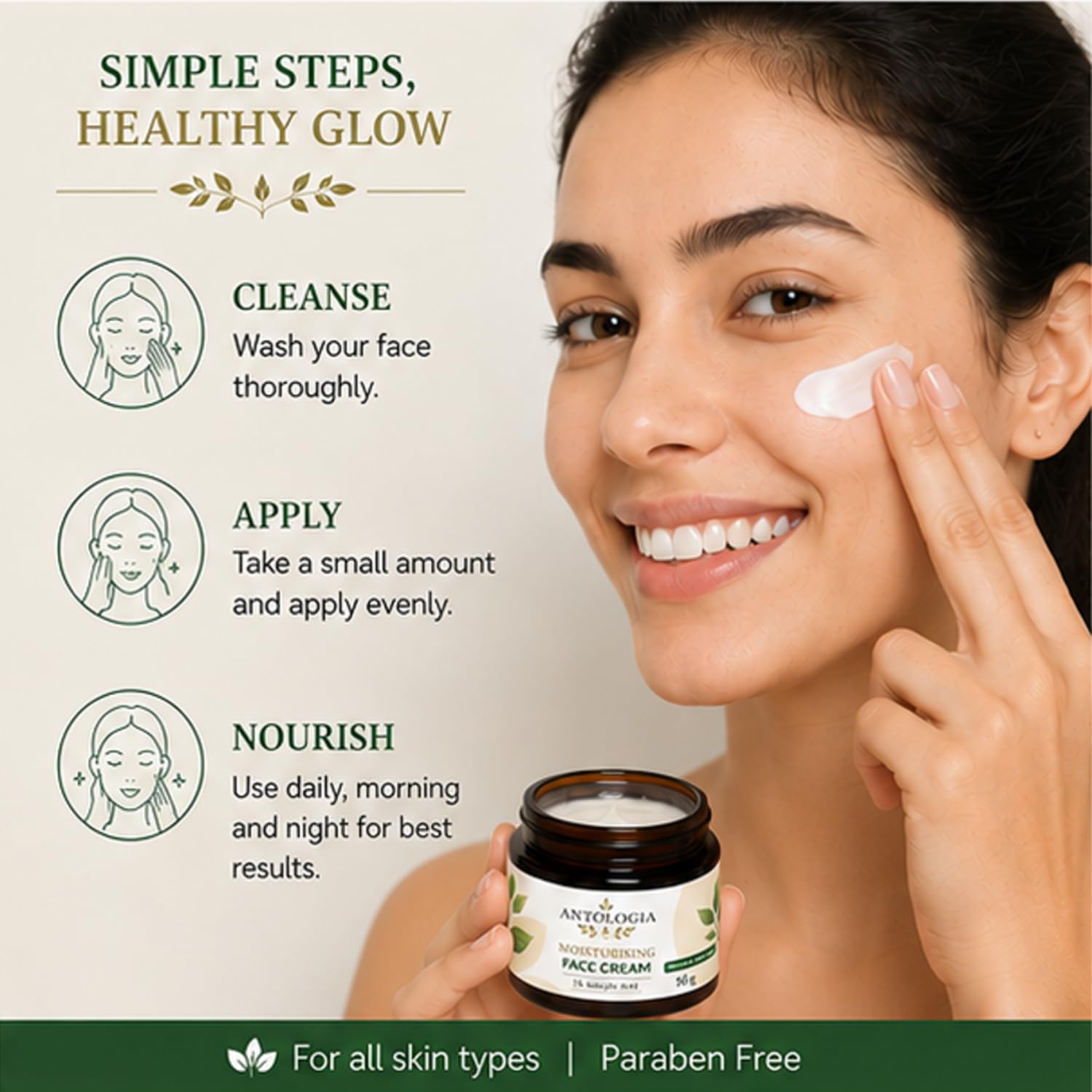 Antologia Moisturising Face Cream with 1% Salicylic Acid for Acne & Blemish Control, Hydrating Daily Face Moisturizer for Oily & Combination Skin, 50g