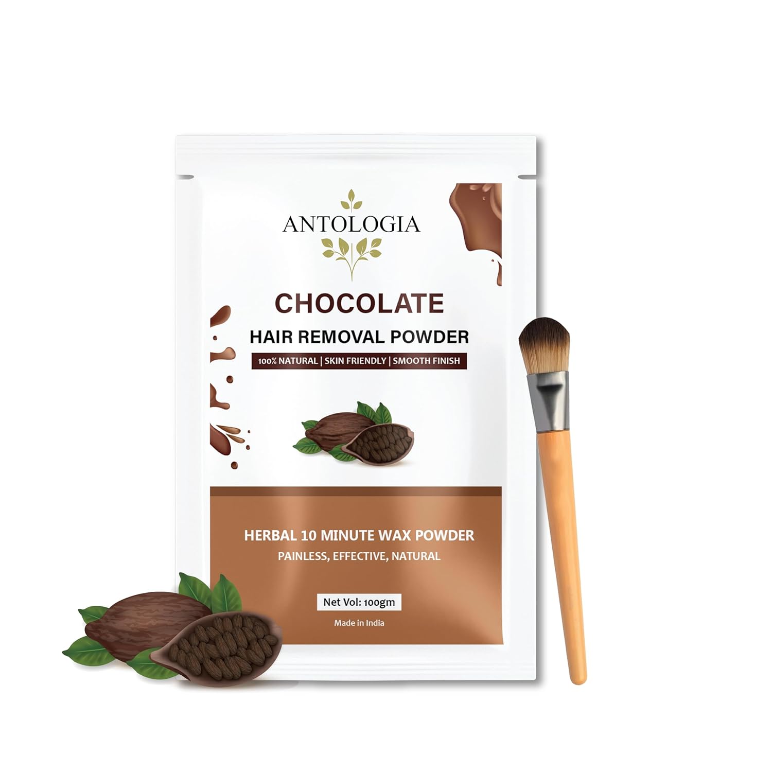 Antologia Hair Removal Powder, 100% Natural, Skin Friendly, Herbal 10 Minute Wax Powder, Painless (Chocolate)