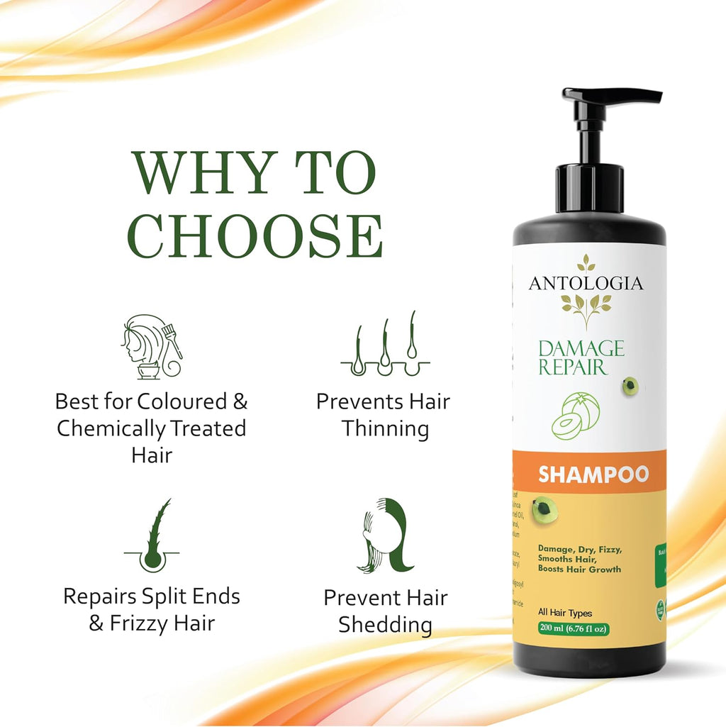 Antologia Damage Repair Shampoo, All Hair Types, Boosts Hair Growth, Smooths Hair, 200ml