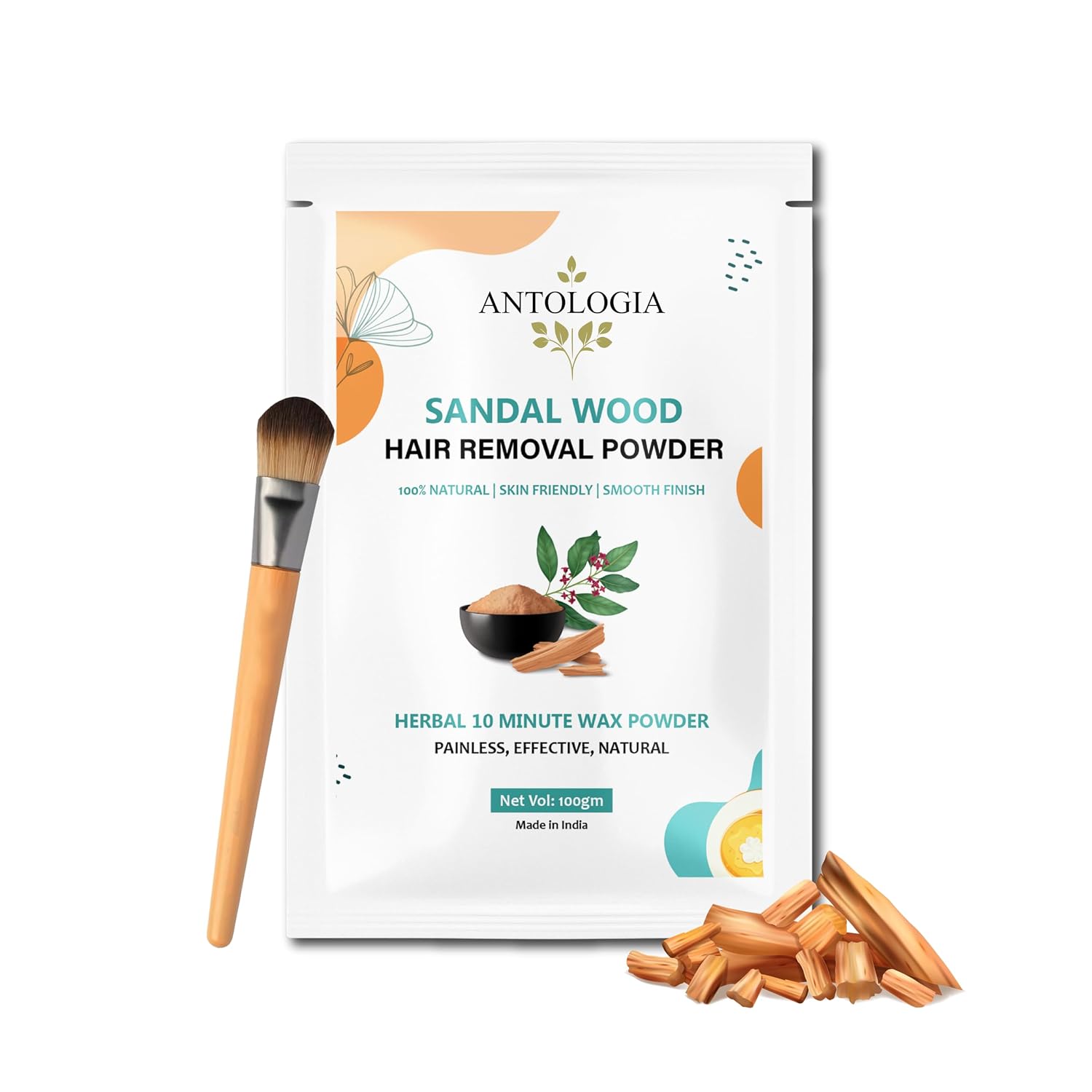 Antologia Hair Removal Powder, 100% Natural, Skin Friendly, Herbal 10 Minute Wax Powder, Painless (Sandalwood)