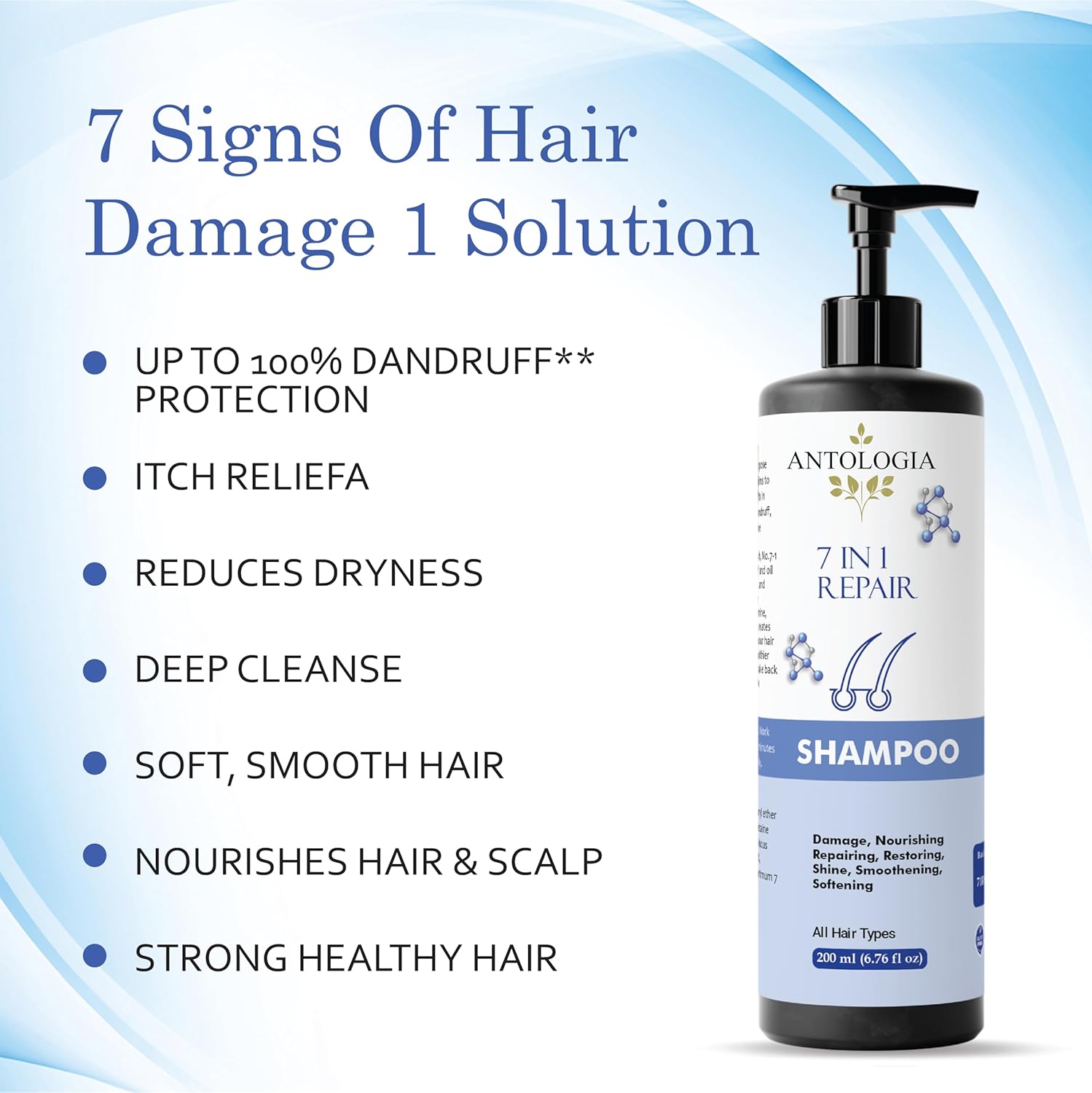 Antologia 7 in 1 Repair Shampoo, All Hair Types, Nourishing and Restoring, 200ml