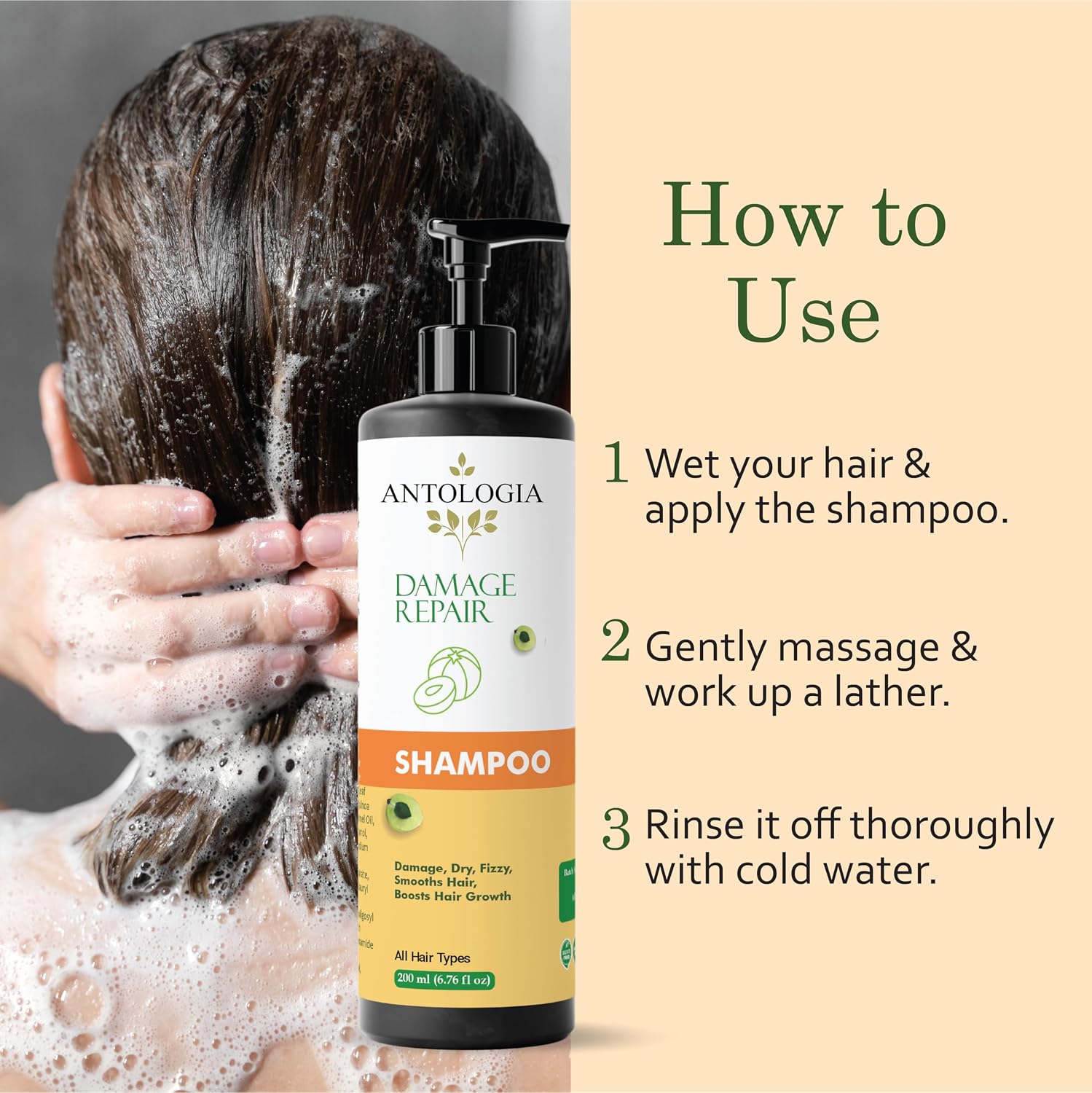 Antologia Damage Repair Shampoo, All Hair Types, Boosts Hair Growth, Smooths Hair, 200ml