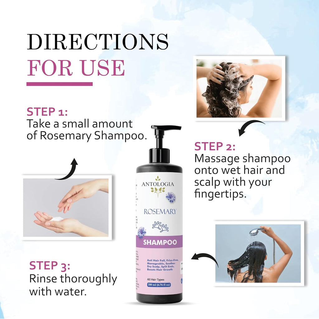 Antologia Rosemary Shampoo, Anti Hair Fall, Frizz-Free, Boosts Hair Growth, All Hair Types, 200ml