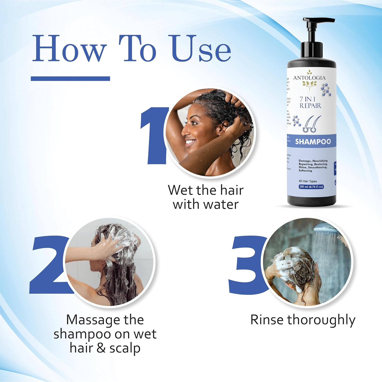 Antologia 7 in 1 Repair Shampoo, All Hair Types, Nourishing and Restoring, 200ml